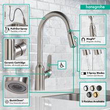 hansgrohe Focus M42 Mitigeur de cuisine 220, avec douchette extractible 2 jets, Chrome