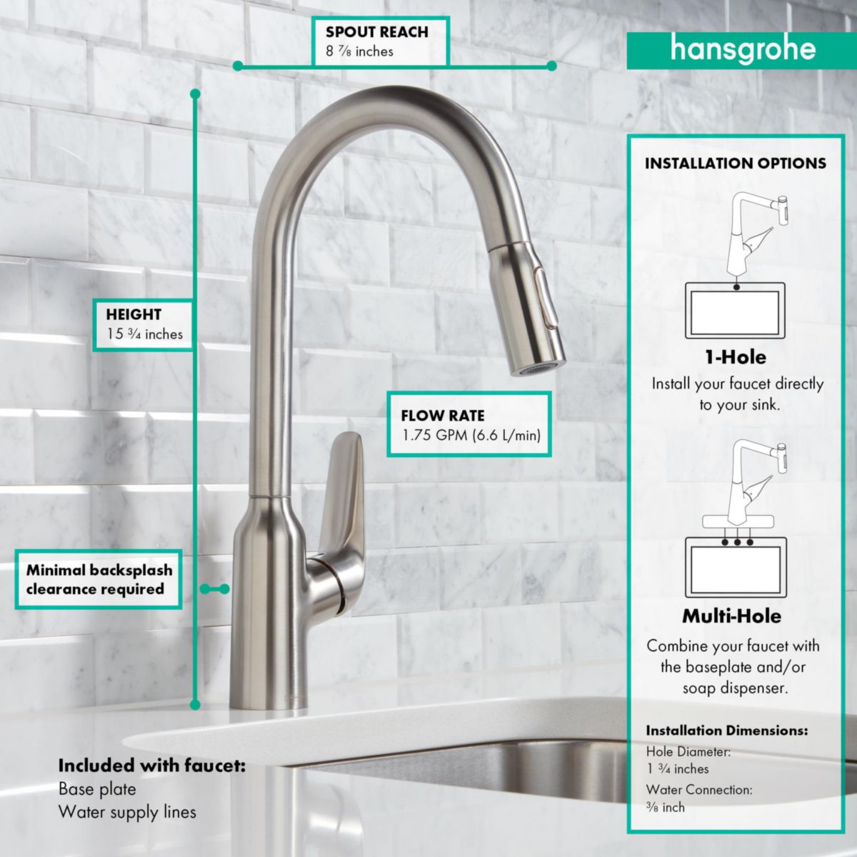 hansgrohe Focus M42 Mitigeur de cuisine 220, avec douchette extractible 2 jets, Chrome