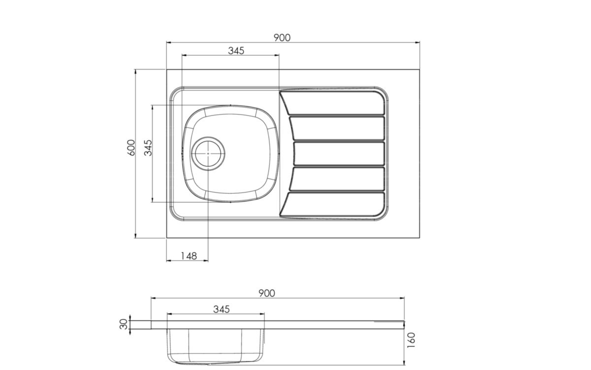 Evier à poser ISEO 900 1 cuve inox 18/10 nu, Lisse