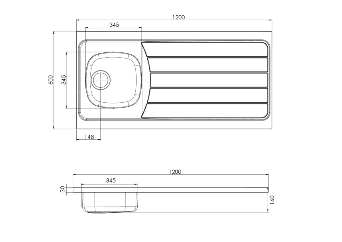 Evier à poser ISEO 1200 1 cuve inox 18/10 nu, Lisse