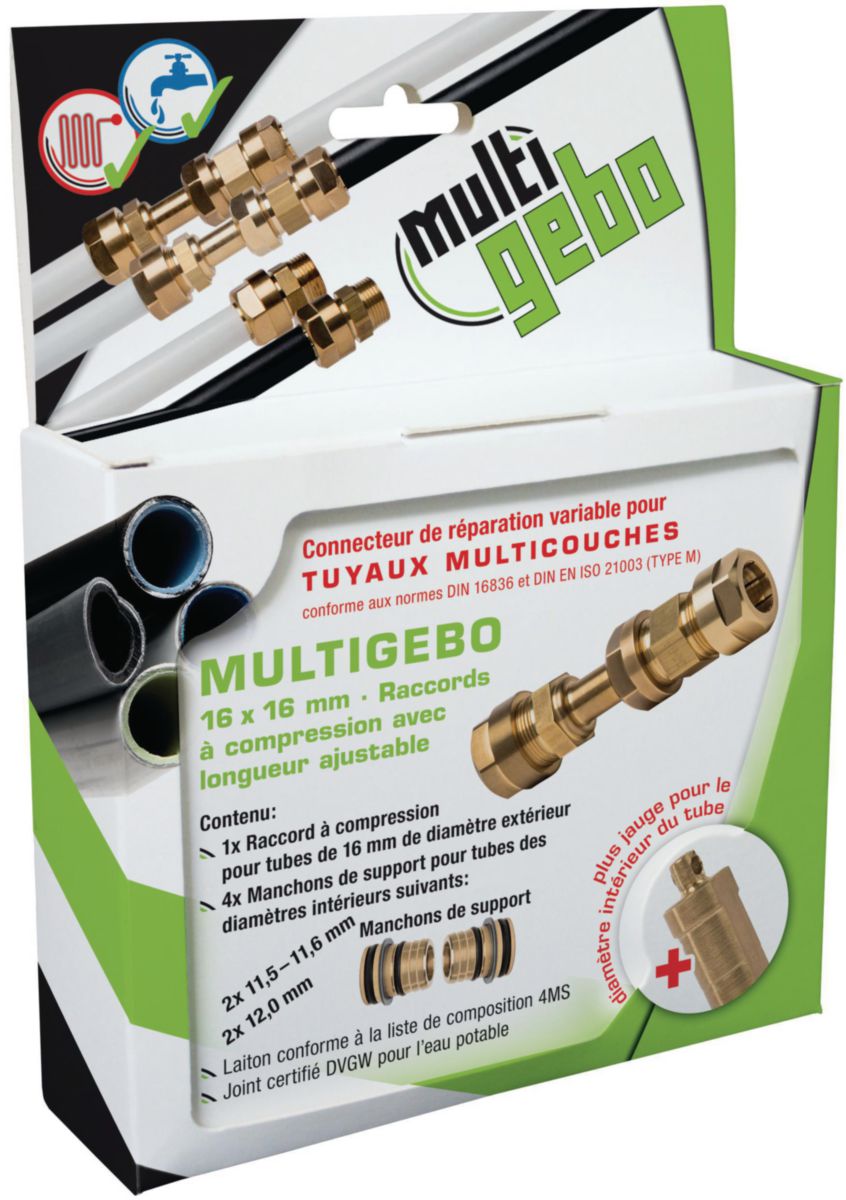 LOT MultiGebo raccord à compression avec longueur ajustable 16*16 Réf. 14.320.02.16KIT.FR