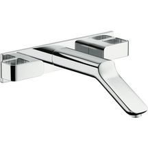 AXOR Urquiola Mélangeur de lavabo 3 trous encastré pour montage mural bec 228 mm, bonde à écoulement libre, Nickel brossé