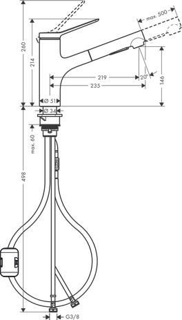 hansgrohe Zesis M33 Mitigeur de cuisine 150, douchette extractible, 2jet, Aspect acier inox