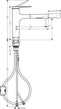 hansgrohe Zesis M33 Mitigeur de cuisine 160, douchette extractible, 2jet, Chrome