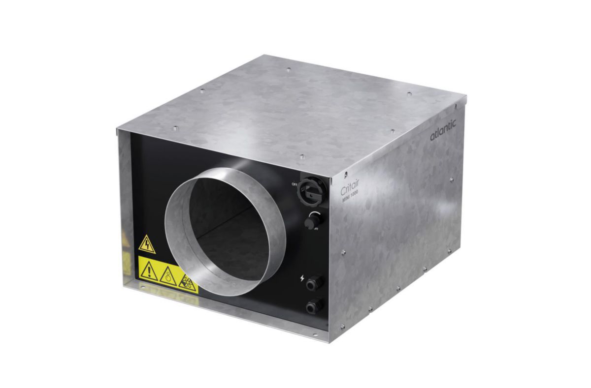 Critair mini 1000 - caisson d'extraction basse consommation - vmc tertiaire - piquages en ligne - accès raccordement simplifié - moteur ec 230v - potentiomètre de réglage vitesse - débit jusqu'à 1000 m3/h