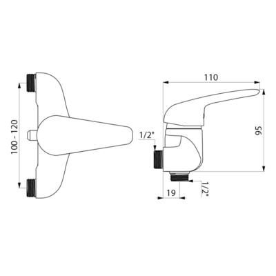 Mitigeur de douche 15 X 21 entraxe variable de 100 à 120 mm : réf. 2312