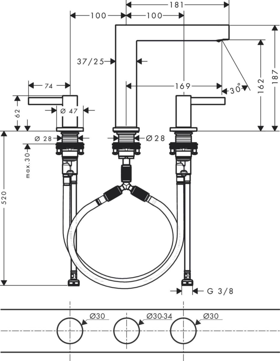 hansgrohe Finoris Mélangeur de lavabo 3 trous 160, bonde Push-Open, Blanc mat