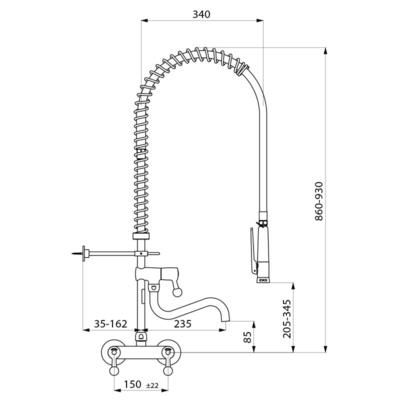 Dispositif sur mélangeur mural avec puisage flex L 0,95 m réf. 5634