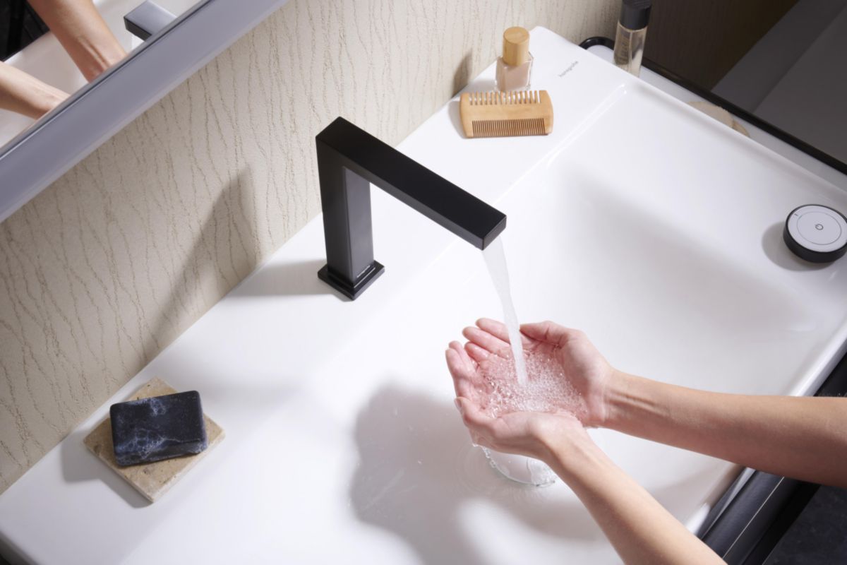 hansgrohe Tecturis E Mitigeur de lavabo 2 trous 150 CoolStart avec vidage, Noir mat