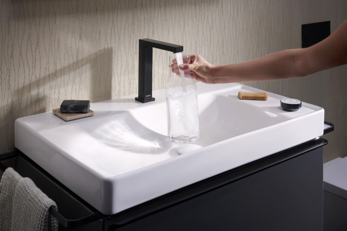 hansgrohe Tecturis E Mitigeur de lavabo 2 trous 150 CoolStart avec vidage, Noir mat