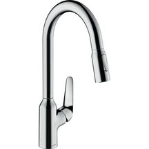 hansgrohe Focus M42 Mitigeur de cuisine 220, avec douchette extractible 2 jets, sBox, Aspect acier inox