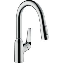 hansgrohe Focus M42 Mitigeur de cuisine 180, avec douchette extractible 2 jets, Aspect acier inox