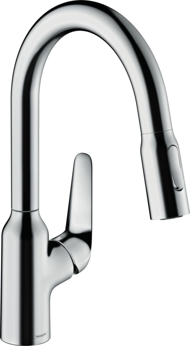 hansgrohe Focus M42 Mitigeur de cuisine 180, avec douchette extractible 2 jets, Aspect acier inox