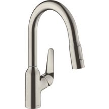 hansgrohe Focus M42 Mitigeur de cuisine 180, avec douchette extractible 2 jets, Aspect acier inox