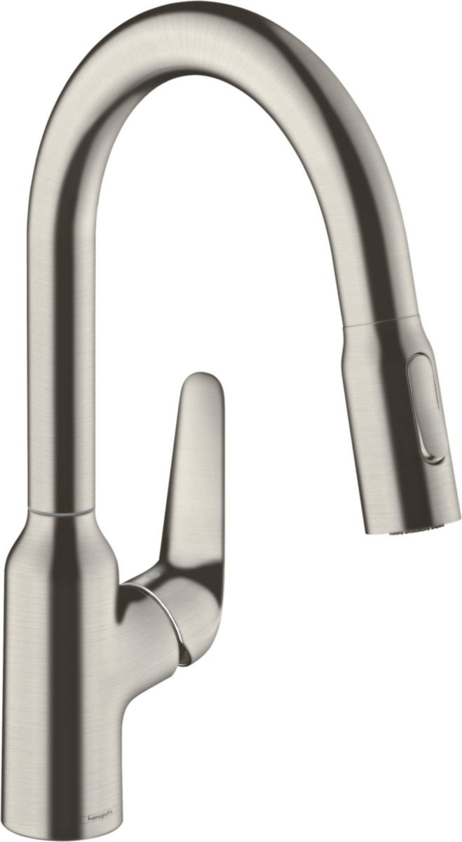 hansgrohe Focus M42 Mitigeur de cuisine 180, avec douchette extractible 2 jets, Aspect acier inox