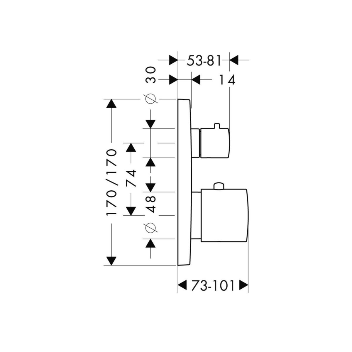 Set de finition Axor CITTERIO M pour mitigeur thermostatique encastré avec robinet d'arrêt, chromé réf. 34705000