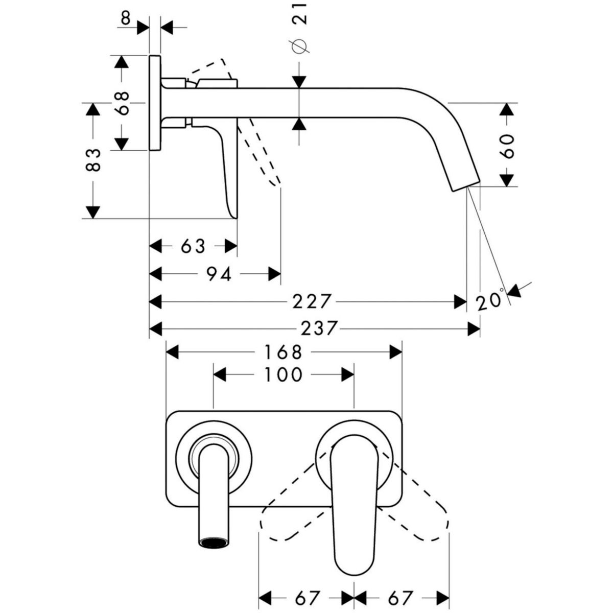 Mitigeur de lavabo encastré CITTERIO M avec plaque et bec long 237 mm, chromé réf. 34115000