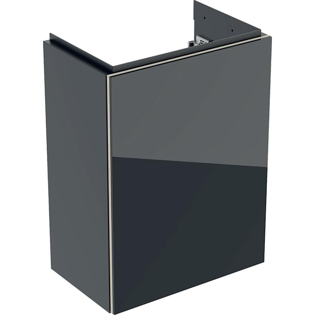 Meuble bas pour lave-mains Acanto - 1 porte - siphon - 39,5 x 53,5 x 24,5 cm - corps : laqué mat / noir - porte : verre brillant / noir Réf. 500.607.16.1