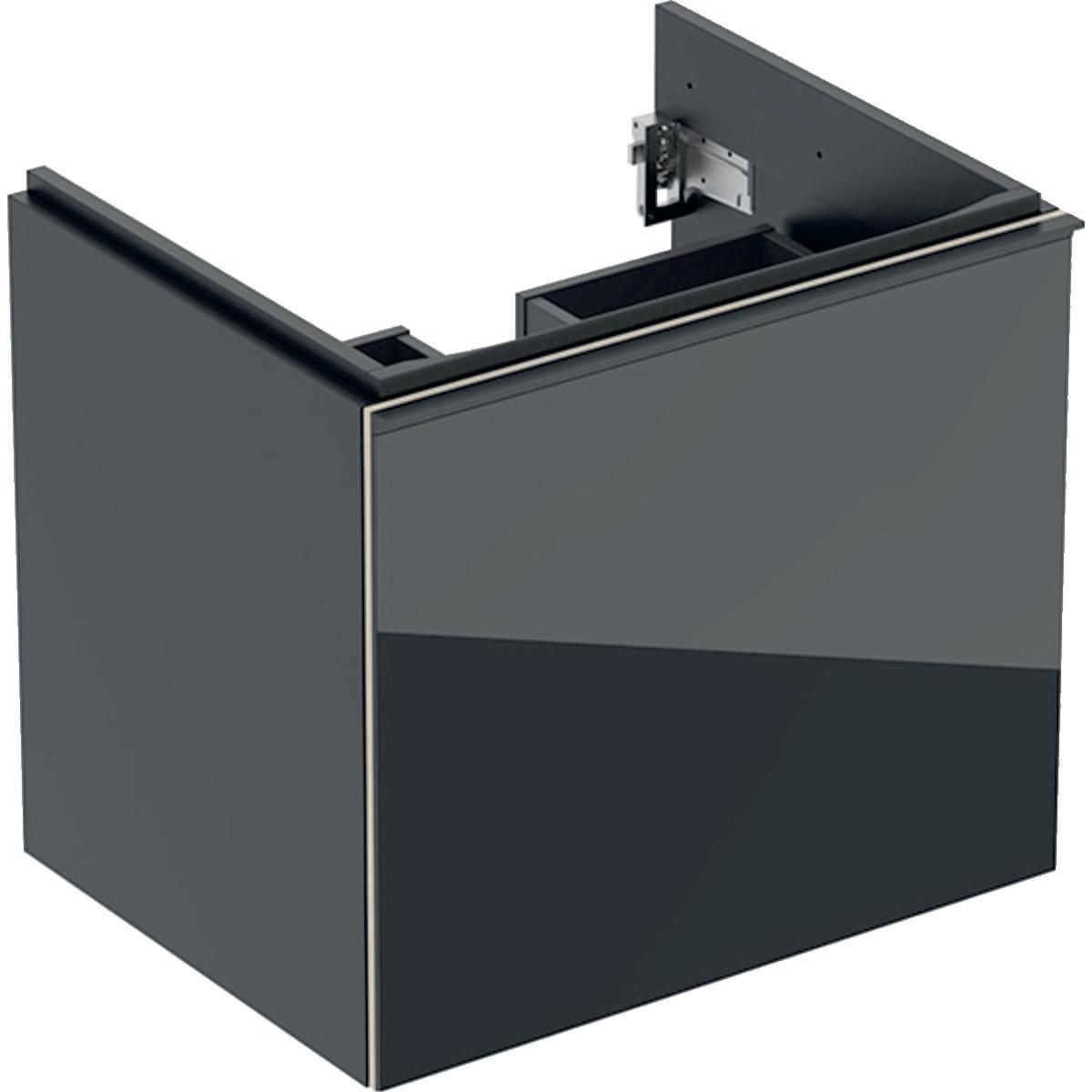 Meuble bas Acanto pour lavabo - 1 tiroir et 1 tiroir intérieur - siphon - 59,5 x 53,5 x 47,5 cm - corps : laqué mat / noir - tiroirs : verre brillant / noir Réf. 500.609.16.1