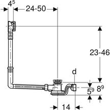 Vidage de baignoire Geberit à déclenchement par pression PushControl, d52, longueur 50 cm, avec kit de finition, avec rallonge horizontale: Chromé brillant