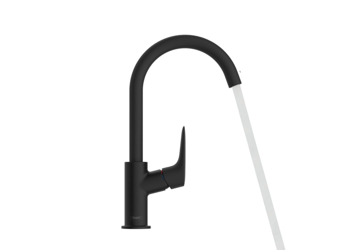 hansgrohe Logis Mitigeur de lavabo 210 bec haut avec tirette et vidage synthétique, Noir mat