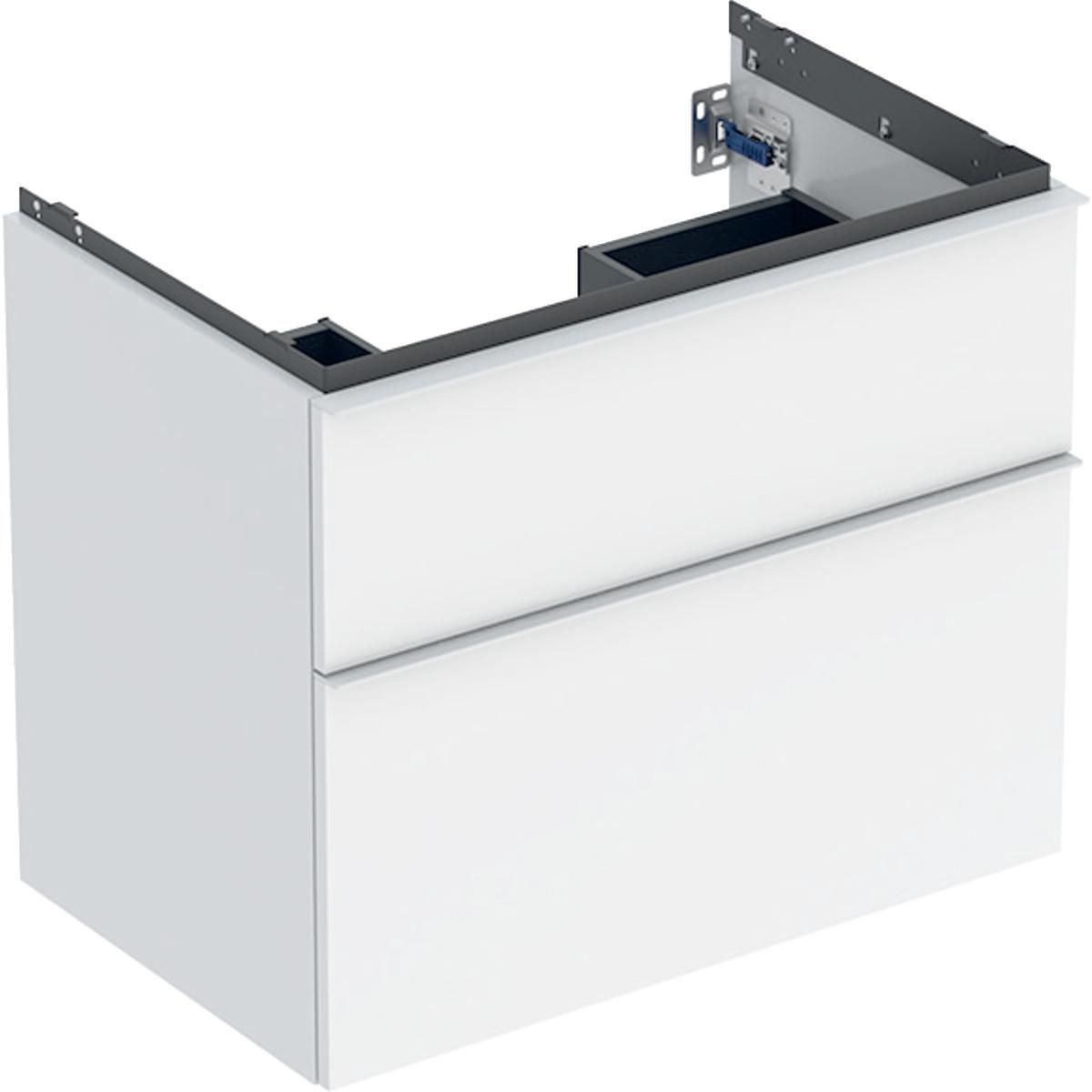 Meuble sous lavabo 75 cm Geberit iCon 2 tiroirs poignée Blanc, Blanc brillant