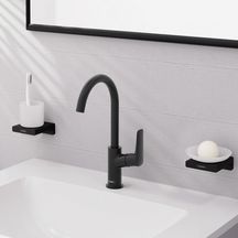 hansgrohe Logis Mitigeur de lavabo 210 bec haut avec tirette et vidage synthétique, Noir mat