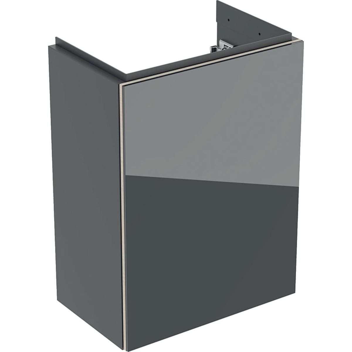 Meuble bas pour lave-mains Acanto - 1 porte - siphon - 39,5 x 53,5 x 24,5 cm - corps : laqué mat / gris velouté - porte : verre brillant / gris velouté Réf. 500.607.JK.2