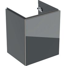 Meuble bas pour lave-mains Acanto - 1 porte - siphon - 44,5 x 53,5 x 37,5 cm - corps : laqué mat / gris velouté - porte : verre brillant / gris velouté Réf. 500.608.JK.2