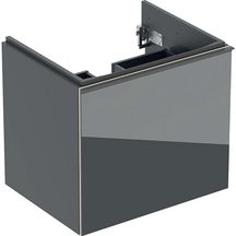 Meuble bas Acanto pour lavabo - 1 tiroir et 1 tiroir intérieur - siphon - 59,5 x 53,5 x 47,5 cm - corps : laqué mat / gris velouté - tiroirs : verre brillant / gris velouté Réf. 500.609.JK.2