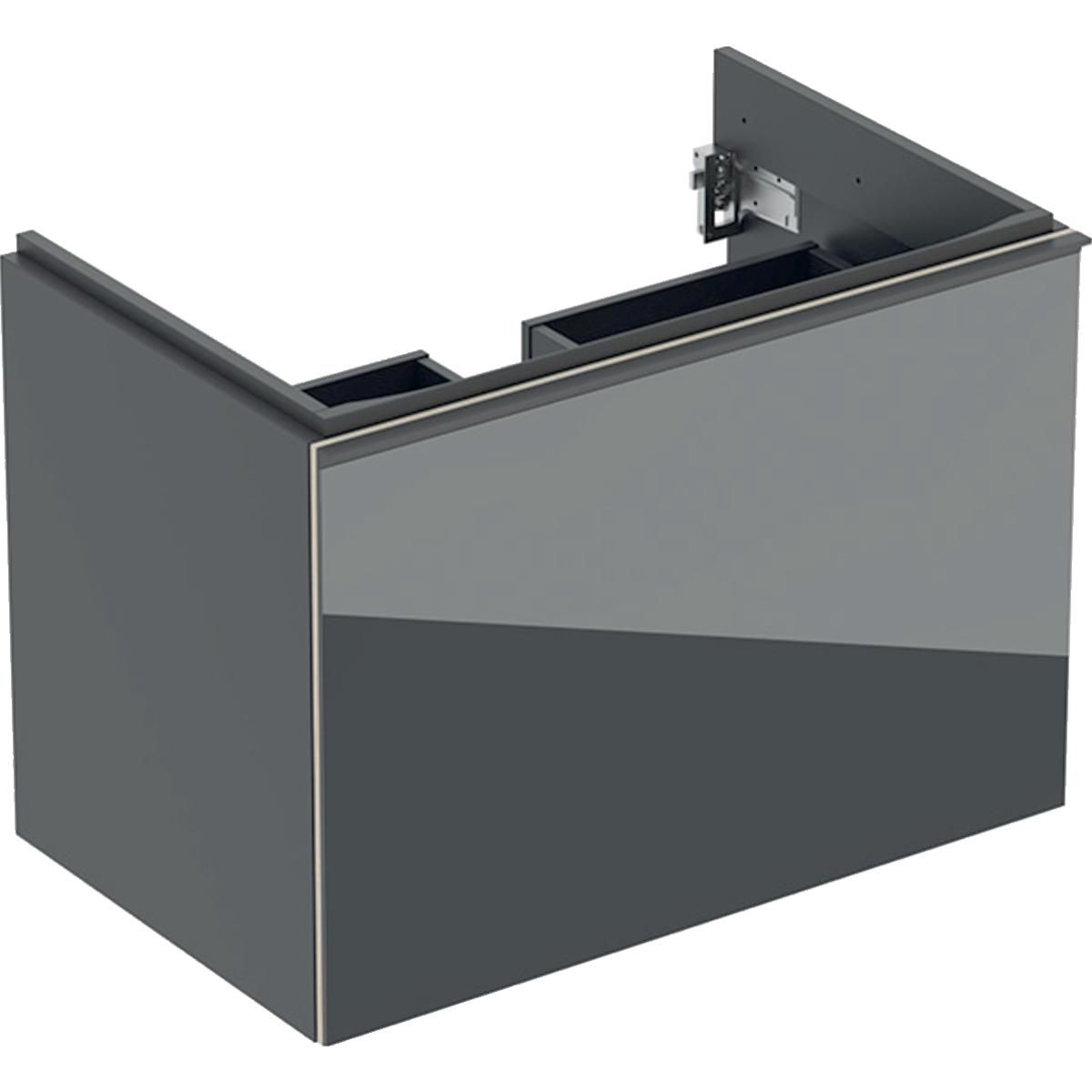 Meuble bas Acanto pour lavabo - 1 tiroir et 1 tiroir intérieur - siphon - 74 x 53,5 x 47,5 cm - corps : laqué mat / gris velouté - tiroirs : verre brillant / gris velouté Réf. 500.611.JK.2