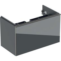 Meuble bas Acanto pour lavabo - 1 tiroir et 1 tiroir intérieur - siphon - 89 x 53,5 x 47,5 cm - corps : laqué mat / gris velouté - tiroirs : verre brillant / gris velouté Réf. 500.612.JK.2