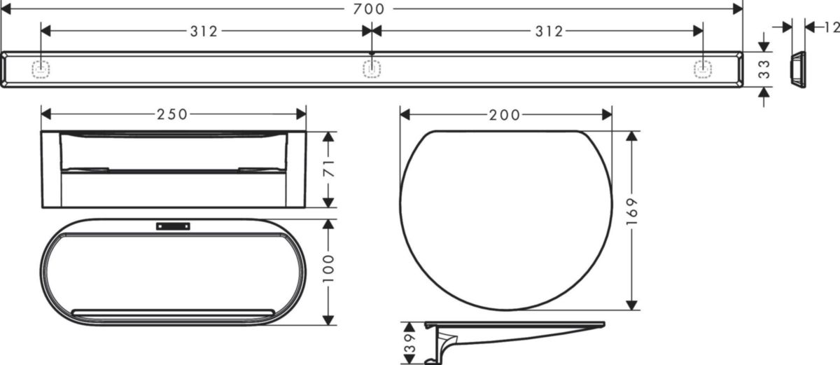 hansgrohe WallStoris Ensemble d'accessoires pour la baignoire, Noir mat