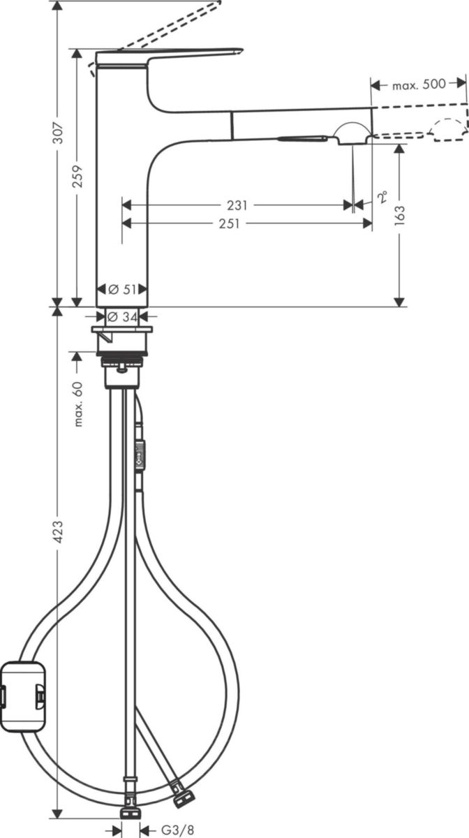 hansgrohe Zesis M33 Mitigeur de cuisine 160, douchette extractible, 2jet, Chrome