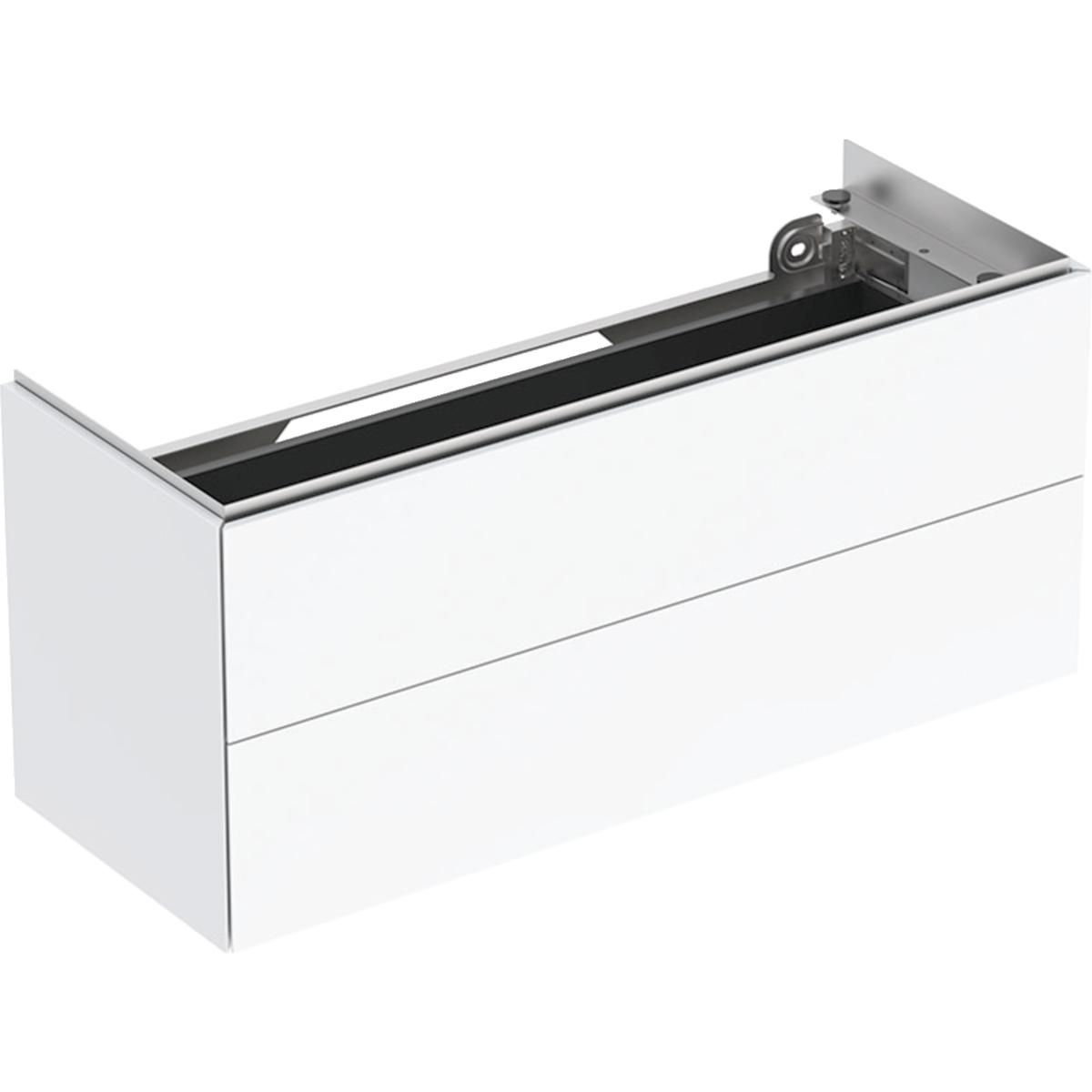 Meuble bas pour lavabo Geberit ONE, avec deux tiroirs, compact: Largeur 104.5cm, Hauteur 46.5cm, Profondeur 39.5cm, Blanc / Laqué ultra-brillant Réf. 500.386.01.1