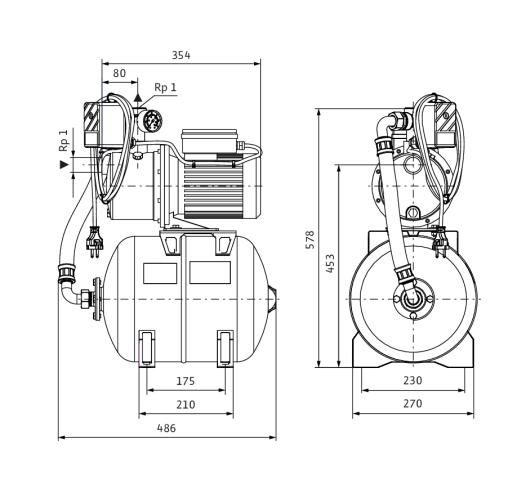 Jet HWJ-203-EM-2 Installation de distribution d'eau auto-amorçante avec pompe centrifuge compacte à aspiration horizontale et refoulement vertical Ref. 2549380