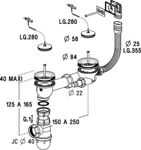 Ensemble composé 20405 + 561 + 552 pour évier C5907 réf 0204307