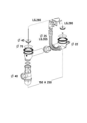 Ensemble composé 552 + 561 + 556 + 558 pour évier inox C5911 réf. 0204311