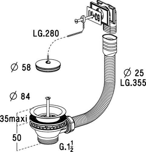 Bonde évier bouchon avec chaînette Polypropylène 0204601