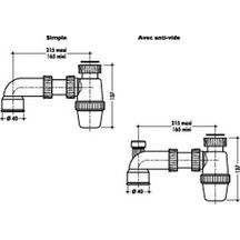 Sortie de lavabo coudée réglable avec siphon et anti-vide diamètre 40mm blanc 1C341YB