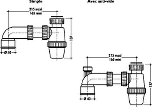 Sortie de lavabo coudée réglable avec siphon et anti-vide diamètre 40mm blanc 1C341YB