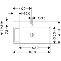 hansgrohe Xelu Q Plan vasque 800/480 avec plage de pose à gauche, sans trop plein, percé pour robinet, SmartClean, Blanc