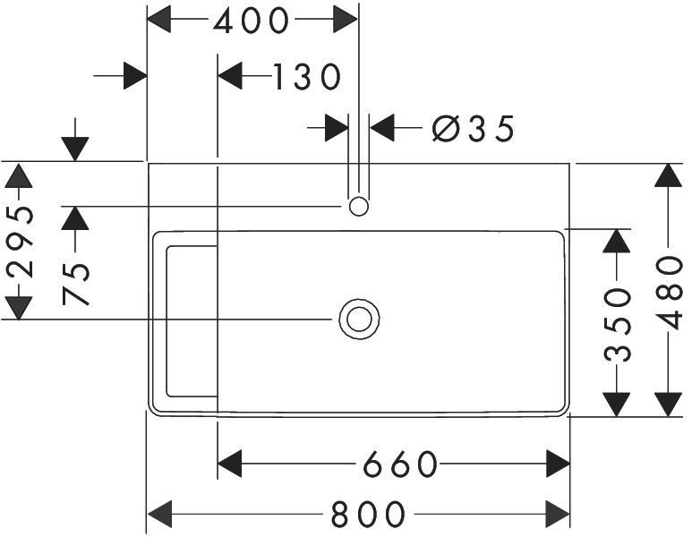 hansgrohe Xelu Q Plan vasque 800/480 avec plage de pose à gauche, sans trop plein, percé pour robinet, SmartClean, Blanc