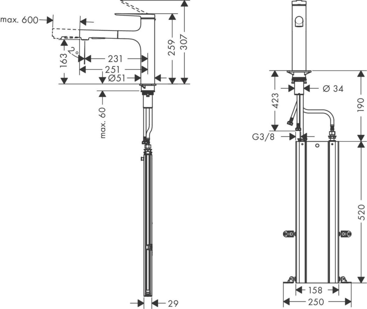 hansgrohe Zesis M33 Mitigeur de cuisine 160, douchette extractible, 2jet, sBox, Chrome