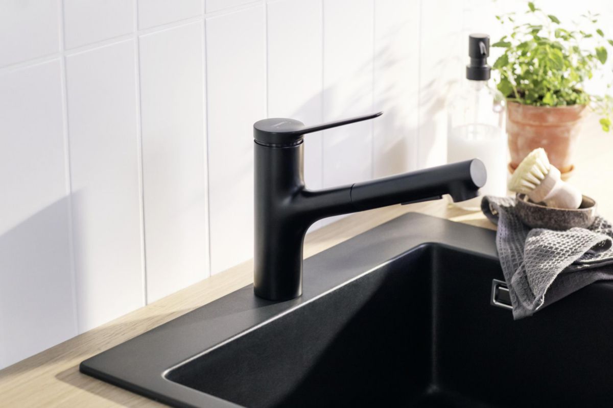 hansgrohe Zesis M33 Mitigeur de cuisine 150, douchette extractible, 2jet, Noir mat