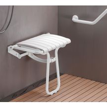 Siège de douche escamotable grande taille tube aluminium + inox assise avec lattes polypropylène blanc réf. 047632