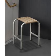 Tabouret de douche de sécurité, tube en aluminium D 30 mm, lattes polypropylène taupe, époxy gris chrome réf. 047652