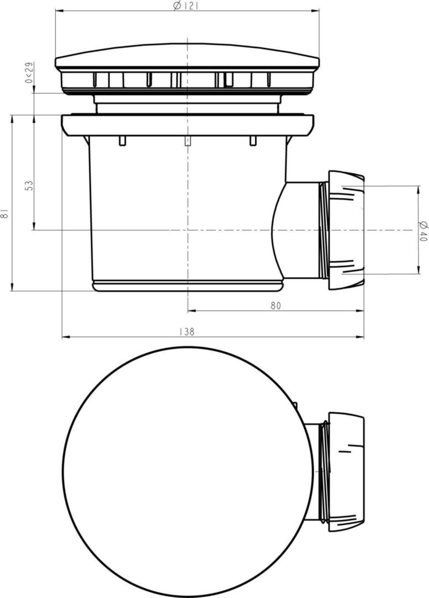 Bonde de douche Altech D90 horizontale dôme ABS