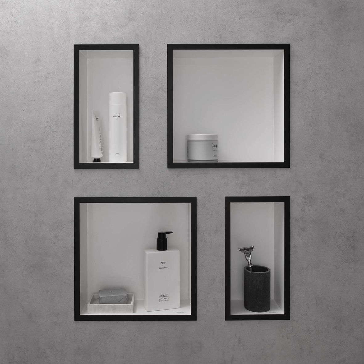 hansgrohe XtraStoris Individual Niche murale 300/150/100 blanc mat avec cadre design, Noir mat