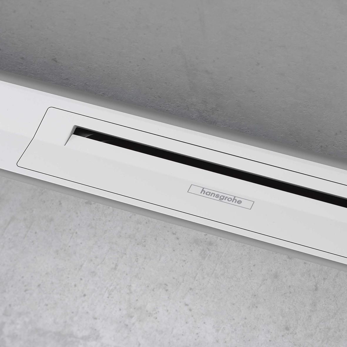 hansgrohe RainDrain Flex Caniveau de douche linéaire 900 à découper pour installation contre le mur, Blanc mat